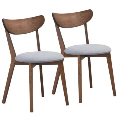 Costway Set Of 2 Dining Chairs Upholstered Curved Back Side In Brown