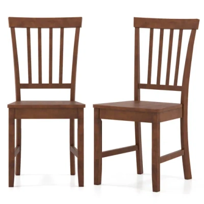 Costway Set Of 2 Dining Chairs With Solid Wooden Legs In Brown