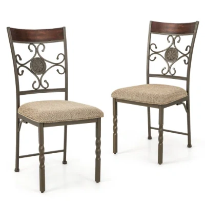 Costway Set Of 2 Dining Room Chairs Armless Kitchen Chairs Set With Seat Cushion-brown In Multi