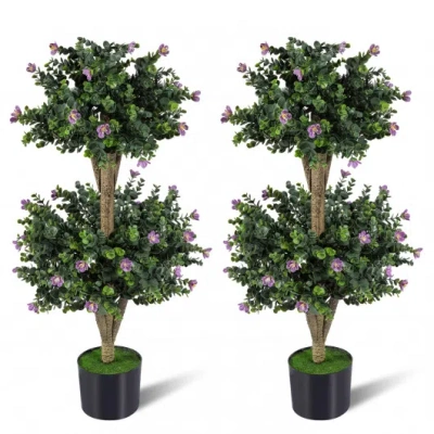 Costway Set Of 2 Faux Bush Plant With 41 Blossoms For Home In Green