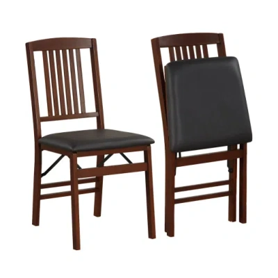 Costway Set Of 2 Foldable Upholstered Kitchen Chairs With Padded Seat-brown
