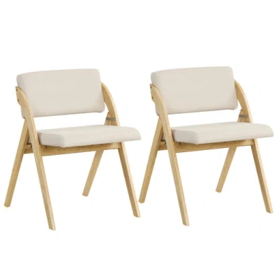 Costway Set Of 2 Folding Kitchen Dining Chairs With Rubber Wood Legs-natural In Neutral