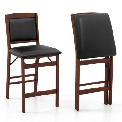 Costway Set Of 2 Folding Kitchen Island Stool With Rubber Wood Legs-brown In Black