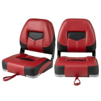 Costway Set Of 2 Folding Low Back Fishing Boat Seats With Stainless Steel Screws-red In Multi