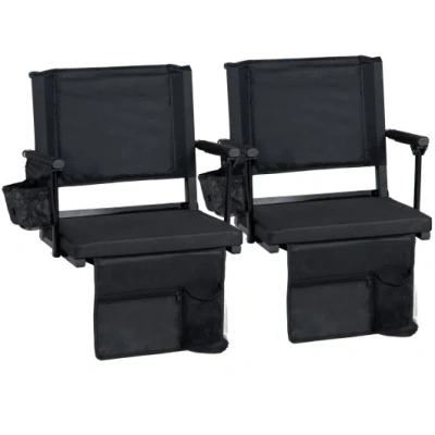 Costway Set Of 2 Folding Stadium Seat With Cup Holders And Pockets-black