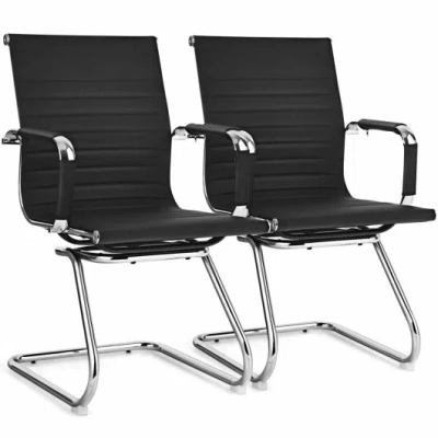 Costway Set Of 2 Heavy Duty Conference Chair With Pu Leather-black