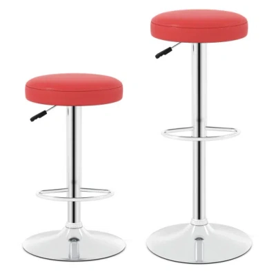 Costway Set Of 2 Height-adjustable Swivel Bar Stool With 360° Swivel Bar Stool-red In Multi