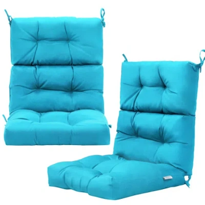Costway Set Of 2 High Back Chair Cushion With Adjustable Height-turquoise In Blue