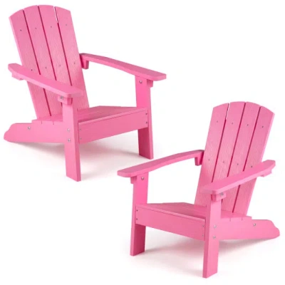 Costway Set Of 2 Kid's Adirondack Chair With With High Backrest And Armrests-pink