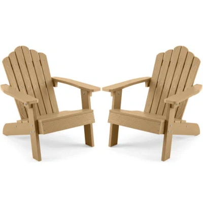 Costway Set Of 2 Kids Adirondack Chairs All-weather Outdoor Chairs For Children With Tilted High Backrest-br In Multi