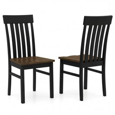Costway Set Of 2 Kitchen Armless Dining Chairs With Slatted High Backrests-black