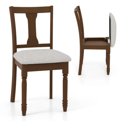 Costway Set Of 2 Kitchen Dining Chair With Linen Fabric And Storage Space-brown In Animal Print