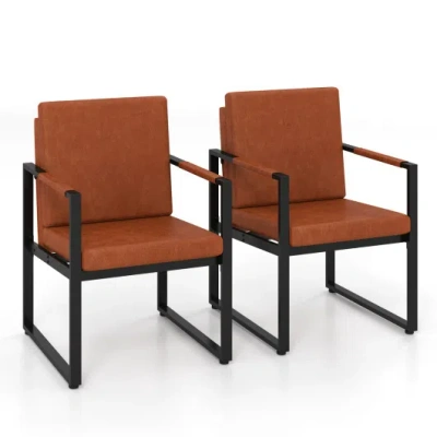 Costway Set Of 2 Mid Century Modern Single Sofa Chairs With Cushions-brown