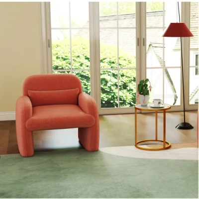 Costway Set Of 2 Modern Accent Chair And Marble Top Side Table Set In Red