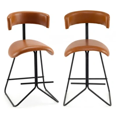 Costway Set Of 2 Modern Counter Height Stools 25 Inch Faux Leather Upholstered-espresso In Brown