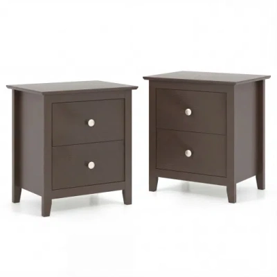 Costway Set Of 2 Modern Nightstand With Two Drawers For Small Spaces-rustic Brown