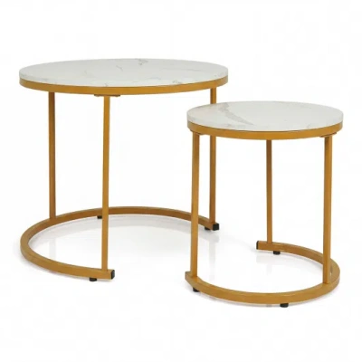 Costway Set Of 2 Modern Round Stacking Nesting Coffee Tables-golden In White