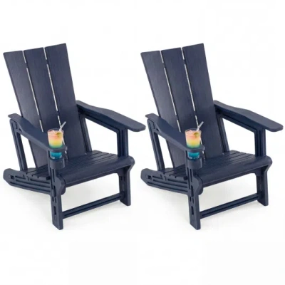 Costway Set Of 2﻿ Outdoor Adirondack Chairs With Cup Holder-blue