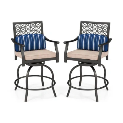 Costway Set Of 2 Outdoor Bar Height Chair With Soft Cushions In Multi