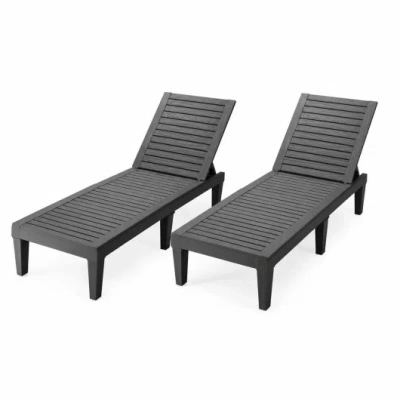 Costway Set Of 2 Outdoor Chaise Lounge Chair With 5 Positions Adjustable Backrest-black In Gray