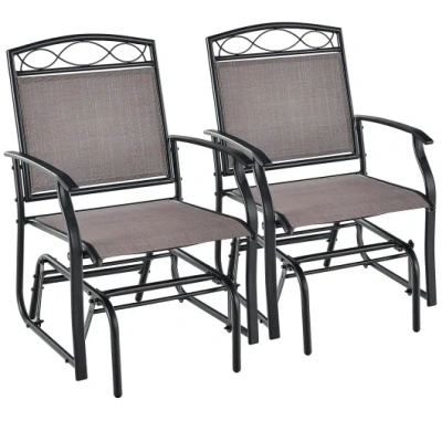 Costway Set Of 2 Outdoor Metal Glider Armchairs With Weather-resistant Fabric In Black