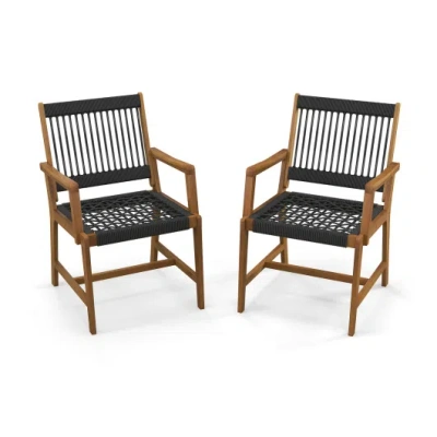 Costway Set Of 2 Patio Acacia Wood Dining Chairs With Armrests For Lawn Yard In Multi