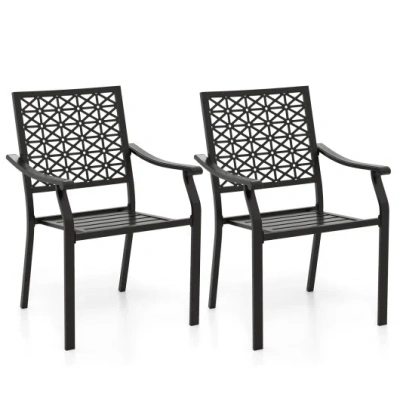 Costway Set Of 2 Patio Dining Chairs With Curved Armrests And Reinforced Steel Frame In Black