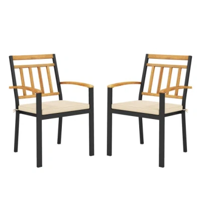 Costway Set Of 2 Patio Dining Chairs With Removable Padded Cushions-17 Inches In Black