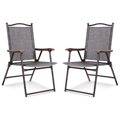 Costway Set Of 2 Patio Folding Sling Back Camping Deck Chairs-gray