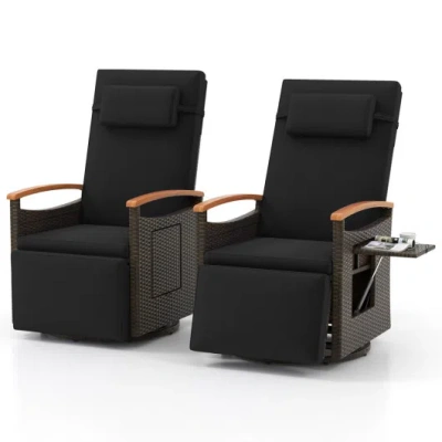 Costway Set Of 2 Patio Rattan 360° Swivel Recliner Chair With Adjustable Backrest And Footrest-black