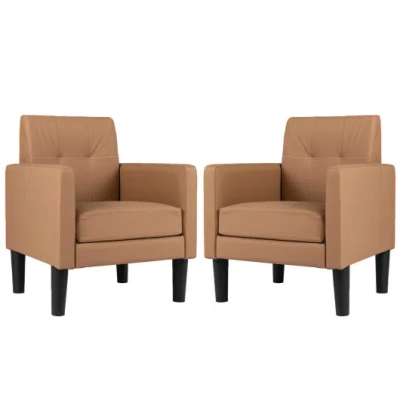 Costway Set Of 2 Pu Leather Modern Accent Chair With Removable Seat Cushion-brown