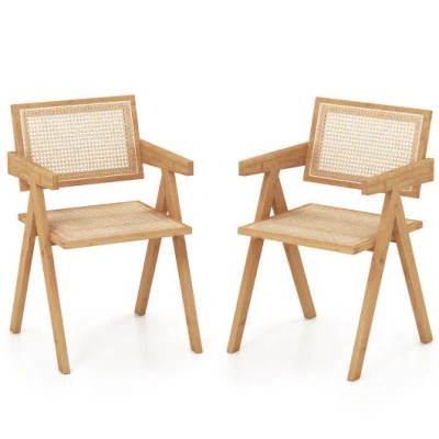 Costway Set Of 2 Rattan Accent Chairs With Natural Bamboo Frame-natural In Brown