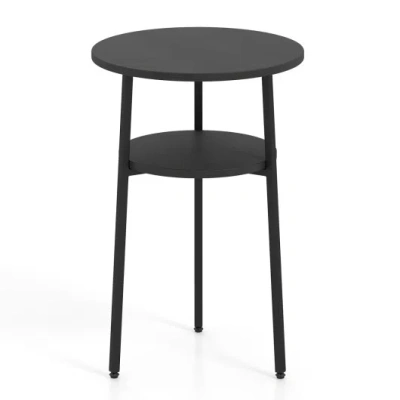 Costway Set Of 2 Round Side Table With Storage Shelf & Metal Frame For Living Room-black