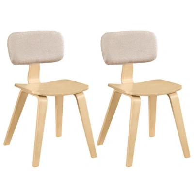 Costway Set Of 2 Rubber Wood Dining Room Chairs With Teddy Velvet Padded Backrest-natural In Neutral
