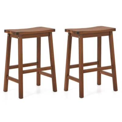 Costway Set Of 2 Saddle-seat Counter Height Stools With Curved Seat And Footrests-walnut In Brown