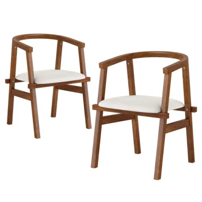 Costway Set Of 2 Solid Rubber Wood Dining Room Chairs With Wrap-around Armrest-walnut In Brown