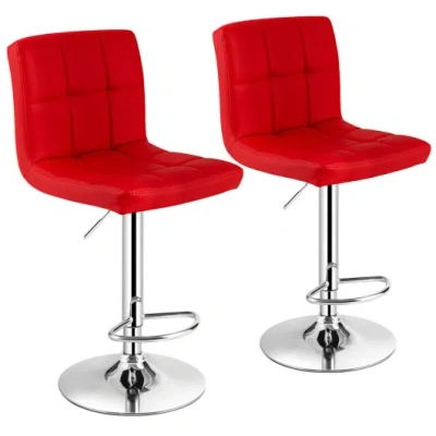 Costway Set Of 2 Square Swivel Adjustable Pu Leather Bar Stools With Back And Footrest-red