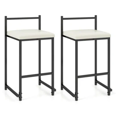 Costway Set Of 2 Stackable Counter Height Bar Stools Pu Leather Upholstered With Footrest-black In White