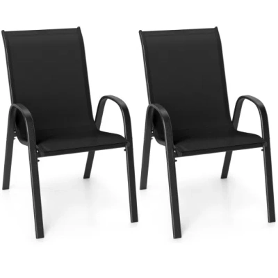 Costway Set Of 2 Stackable Patio Dining Chairs Set With Armrest-black
