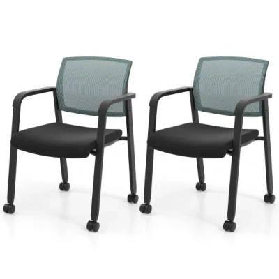 Costway Set Of 2 Stackable Rolling Office Chairs With Mesh Backrest-gray In Black