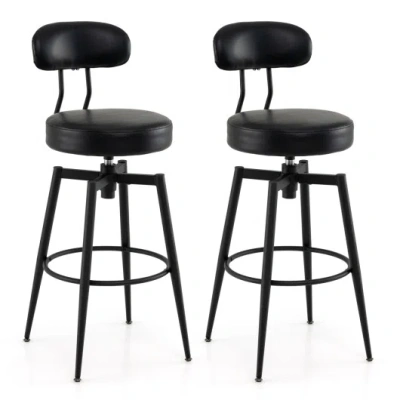 Costway Set Of 2 Swivel Barstools Faux Leather With Upholstered Seat And Back-black