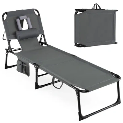 Costway Set Of 2 Tanning Chair Portable Chaise Lounge Chair With 4-position Adjustable Backrest-gray