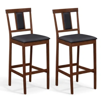 Costway Set Of 2 Upholstered Barstool 29.5 Inch Bar Height With Solid Rubber Wood Frame-walnut In Animal Print