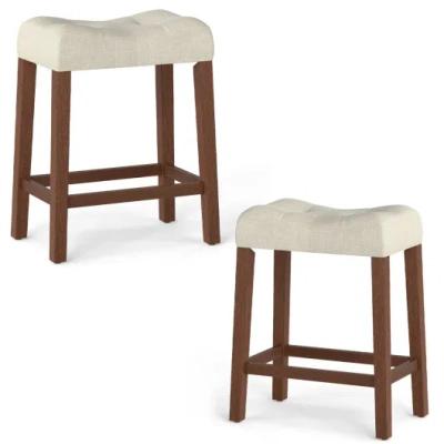 Costway Set Of 2 Upholstered Counter Height Bar Stool With Curved Saddle-seat-brown In Multi