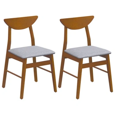 Costway Set Of 2 Upholstered Dining Chairs With Curved Backrest And Rubber Wood Frame-walnut