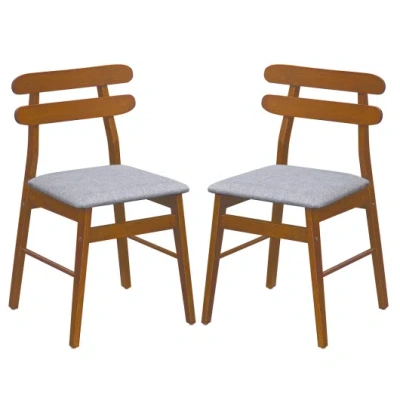 Costway Set Of 2 Upholstered Dining Chairs With Padded Seat And Solid Wood Legs-walnut In Brown