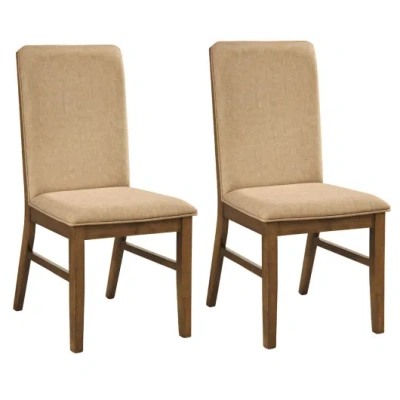 Costway Set Of 2 Upholstered Dining Chairs With Solid Rubber Wood Legs-brown