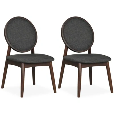 Costway Set Of 2 Upholstered Linen Fabric Kitchen Side Chairs With Padded Seat-black