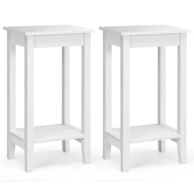 Costway Set Of 2 Versatile 2-tier End Table With Storage Shelf-white In Multi