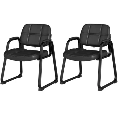 Costway Set Of 2 Waiting Room Chair Home Office Pu Leather Guest Chairs-black